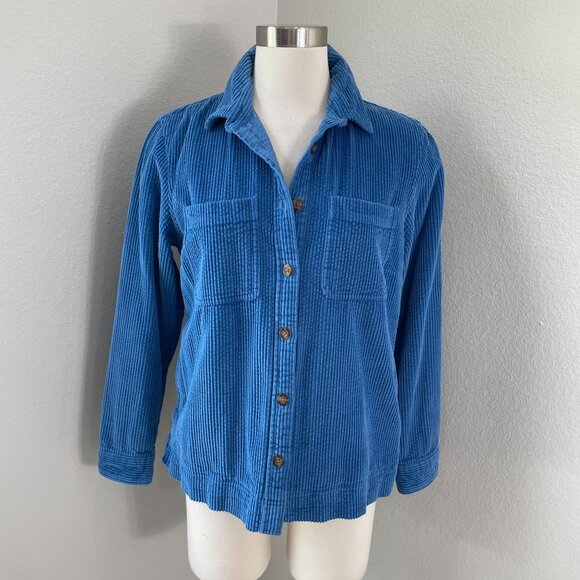 LL Bean Womens Small Blue Wide Wale Comfort Corduroy Button Up Shirt Pockets - Picture 1 of 10
